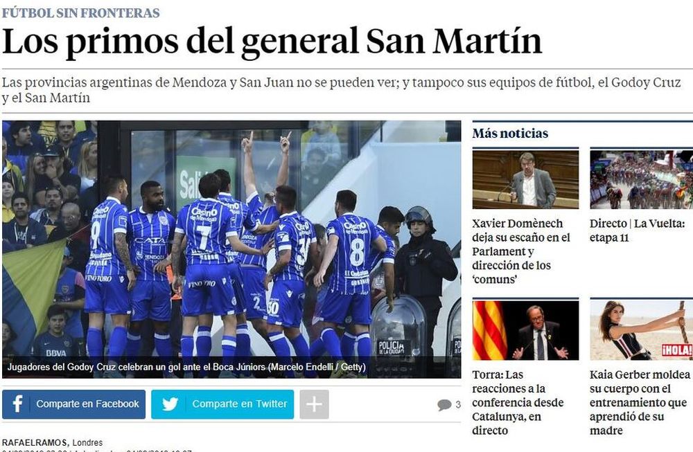 La nota de un diario español afirma que el nombre del club Godoy Cruz es espantoso