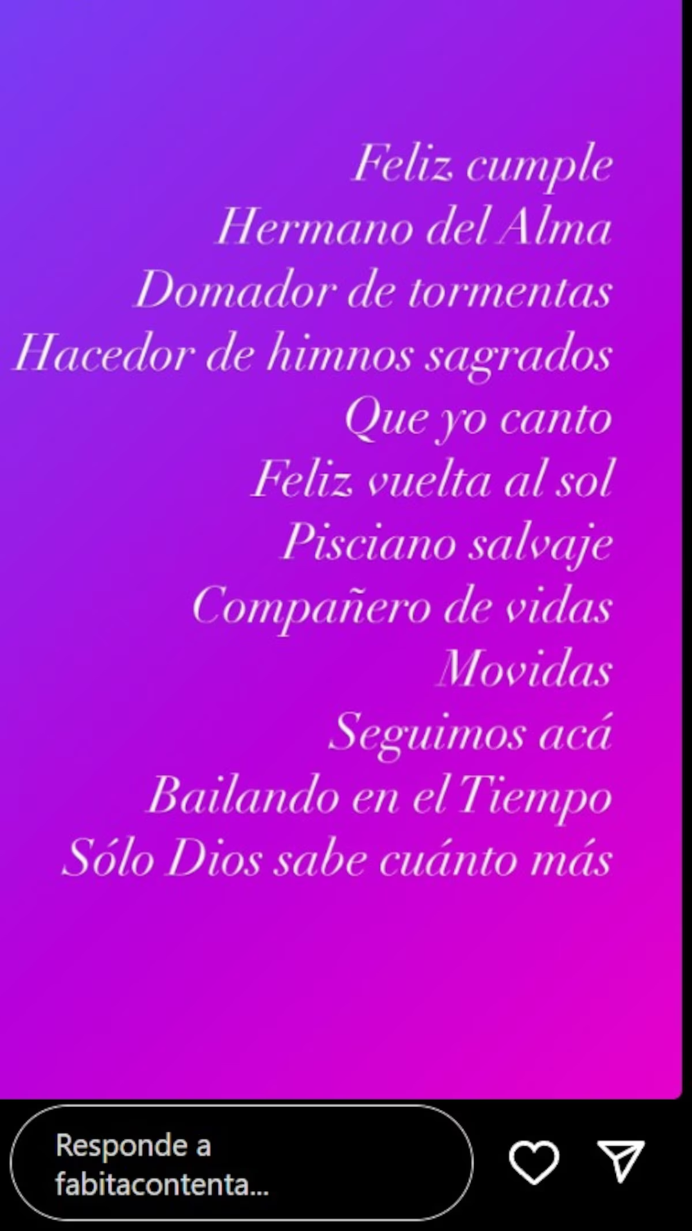 Las palabras de Fabiana Cantilo a Fito P&aacute;ez.