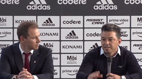 Jorge Brito y Marcelo Gallardo, el DT que no seguirá en River Plate. /TV