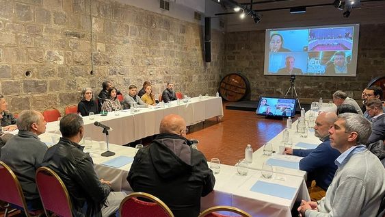 Referentes se reunieron en la Enoteca y de forma virtual para dar forma a la agenda de la Semana del Bonarda. Foto: Municipalidad de San Martín.