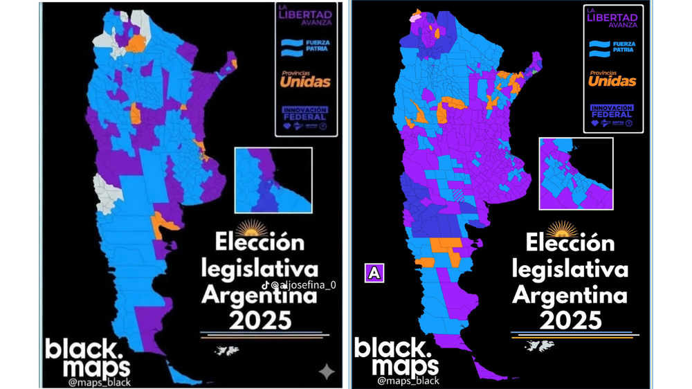 A la izquierda, el mapa modificado. A la derecha, el mapa original publicado por @BlackMaps.