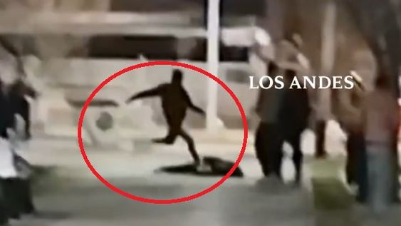Momento en el que la víctima recibe una patada casi letal en Tunuyán.