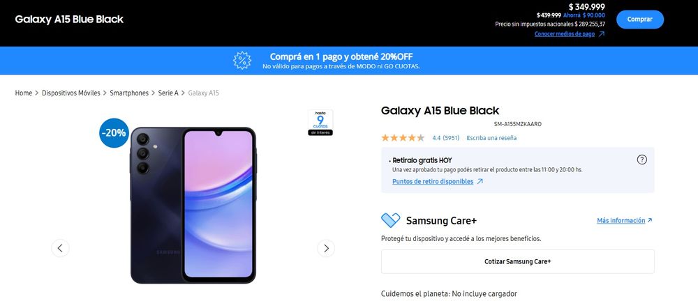 Samsung Galaxy A15 en tienda Samsung Argentina