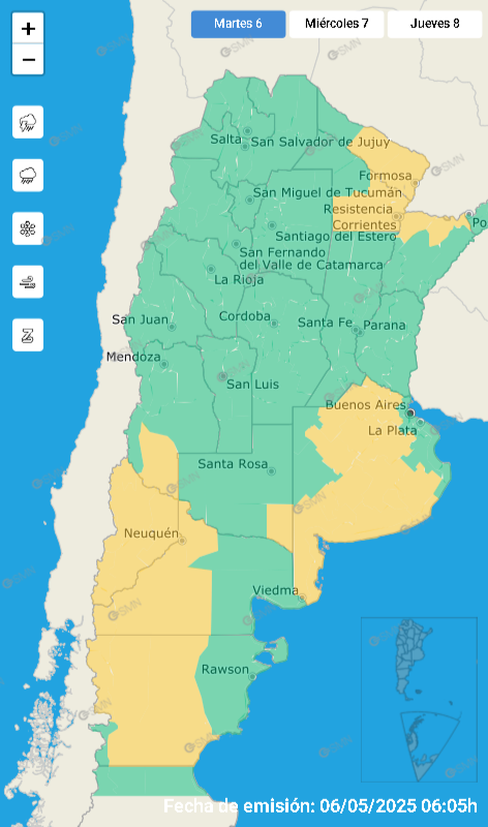 The SMN issued a yellow alert for Zonda wind in Malargüe.