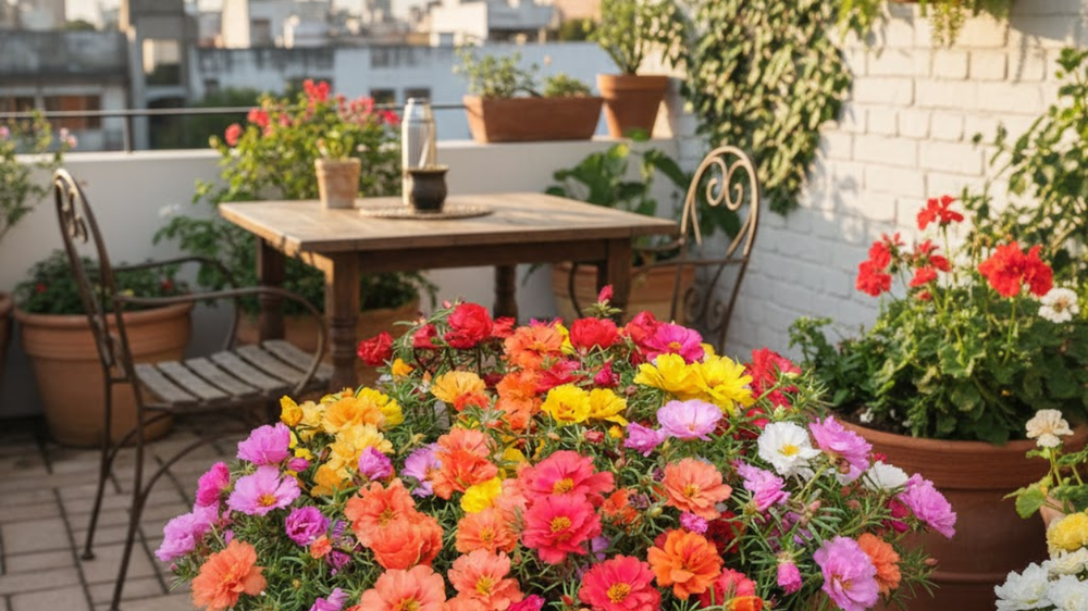 En la jardinería, las plantas del jardín como la Portulaca florecen siempre.