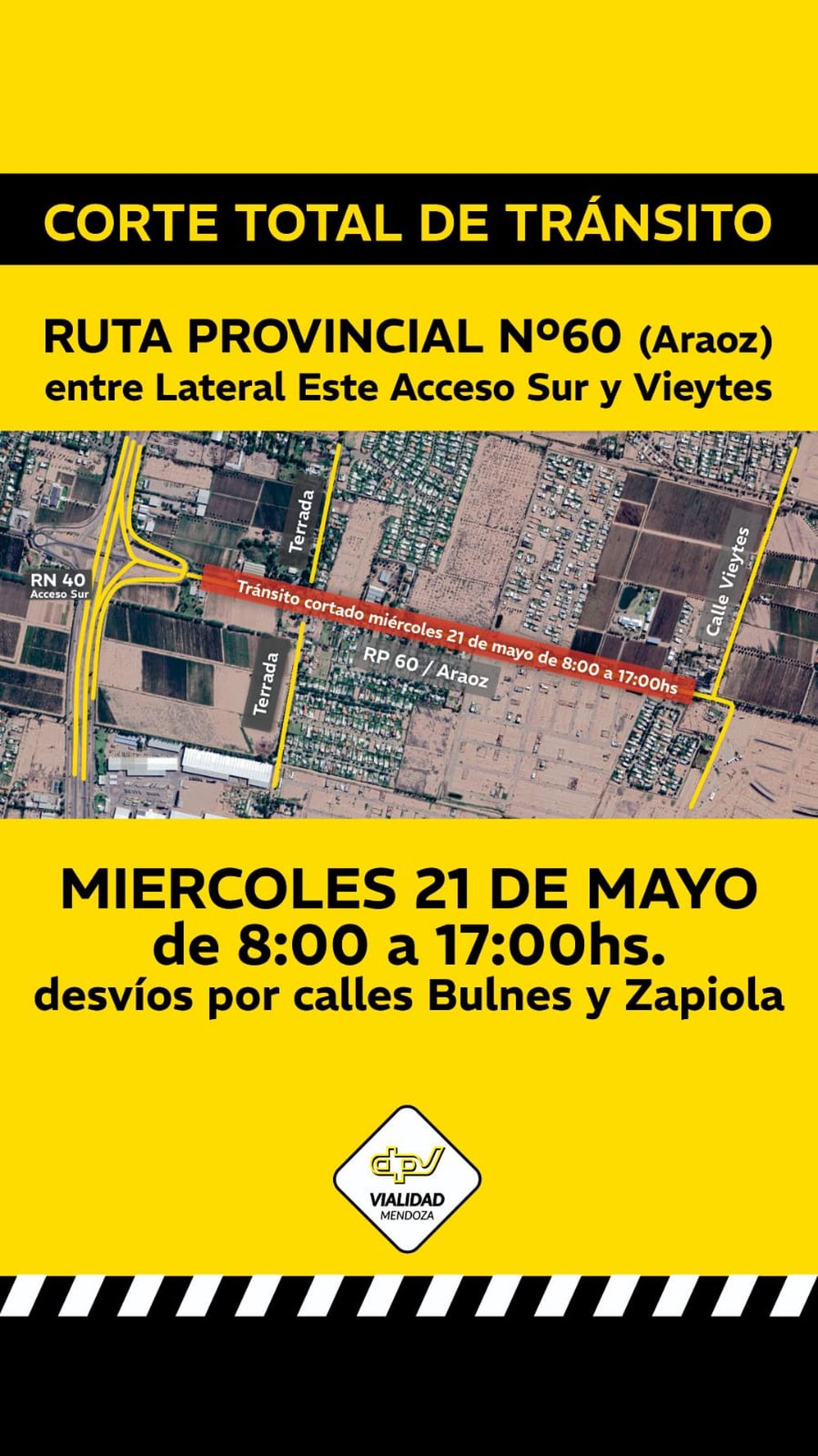 Corte total de 9 horas en Ruta Provincial 60 y Terrada de Luján de Cuyo.