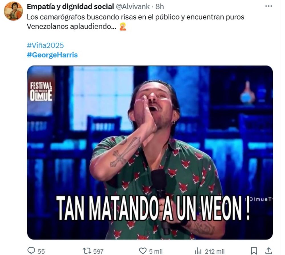 Memes en X: chilenos desquitaron su rechazo al comediante venezolano George Harris por su fallida presentación en Viña 2025