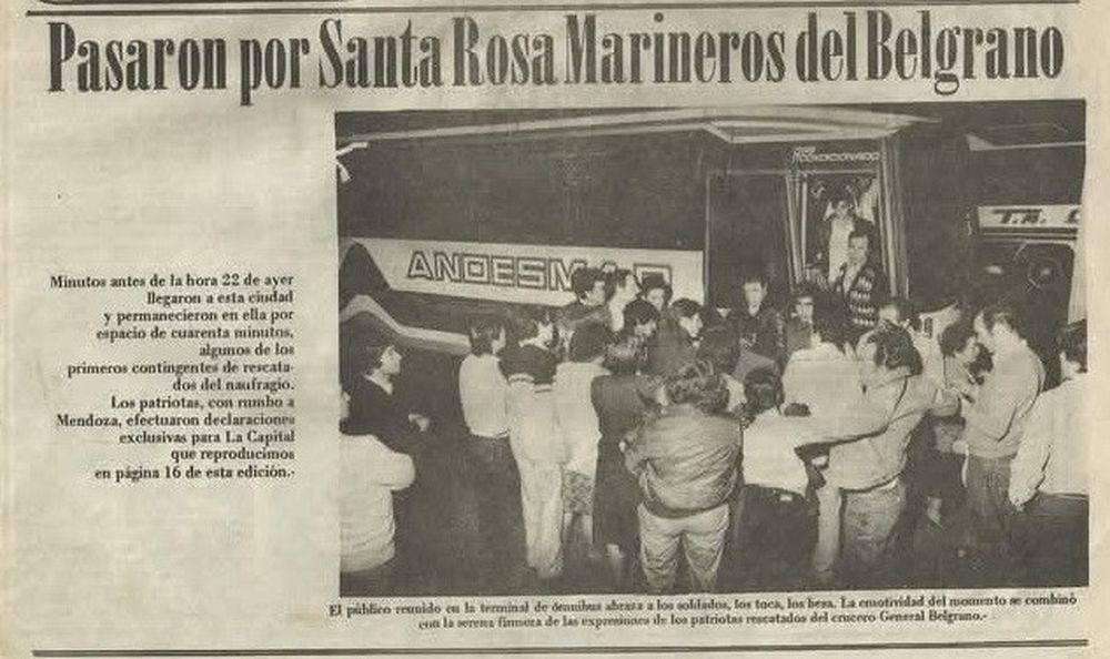 Noticia aparecida en el diario La Capital de Santa Rosa, La Pampa, donde se ve al chofer mendocino Silvio Vicencio, quien trasladó a combatientes del Belgrano a Mendoza. Gentileza