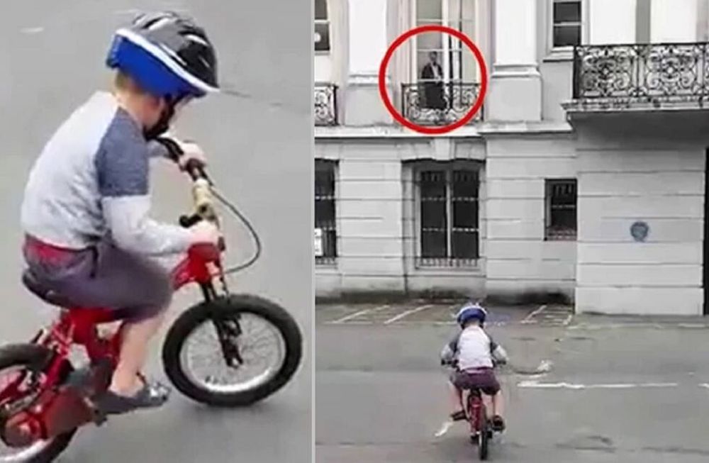 Una mamá grabó a un supuesto fantasma que miraba a su hijo mientras paseaba en bicicleta