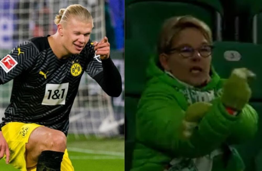 ¡¡¡Para vos!!! le dijo Halland a la hincha del Wolfsburgo.