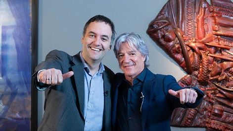Manuel Adorni junto a su amigo Marcelo Grandio, periodista en la TV Pública