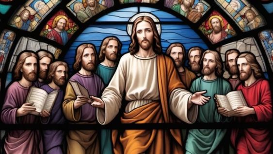 Detalle de un vitral, Jesús y sus apóstoles. En el Evangelio de hoy, “Jesús y sus discípulos iban camino de Jerusalén”. Detalle de un vitral, Jesús y sus apóstoles. En el Evangelio de hoy, “Jesús y sus discípulos iban camino de Jerusalén”.