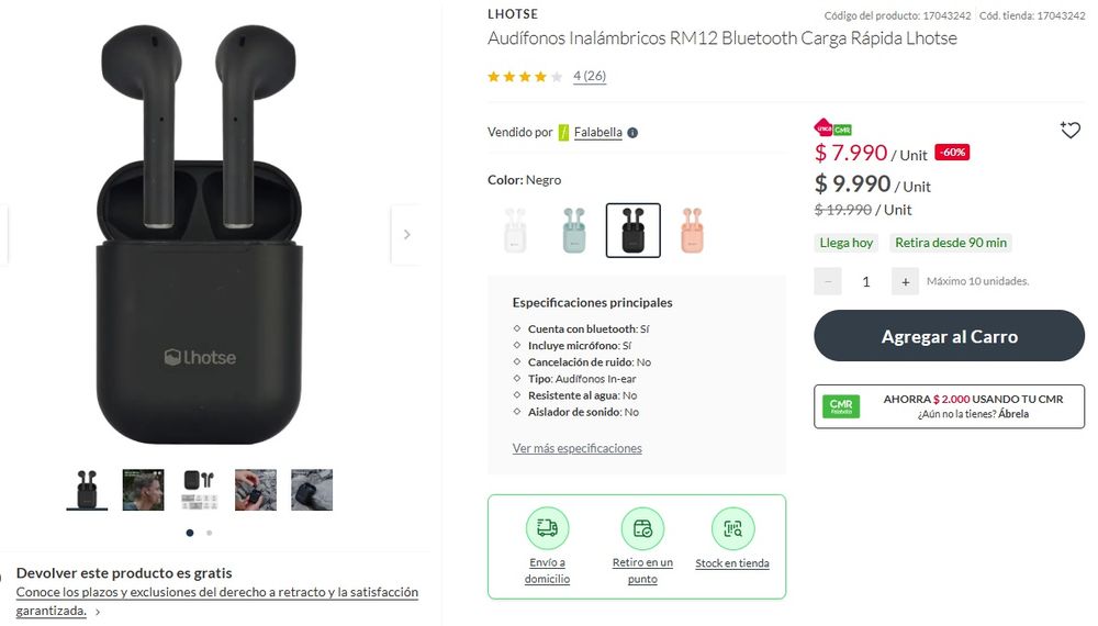 Prezzo delle cuffie wireless da Falabella Chile