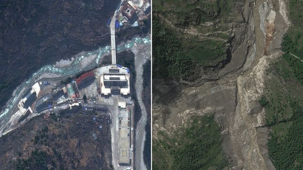 Imágenes satelitales de Vantor donde muestra el antes y el después del puesto fronterizo del Puerto de Gyirong/Rasuwagadhi entre China y Nepal.