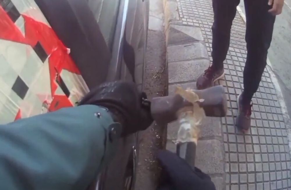 Efectivos de la Guardia Civil tuvieron que romper uno de los cristales del auto para poder rescatar al niño y al can - Captura Guardia Civil