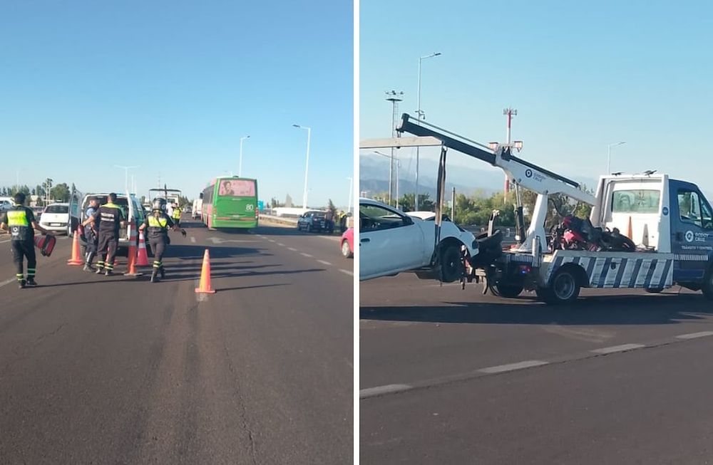 Un motociclista fue aplastado entre dos autos tras un choque en cadena. Foto Ministerio de Seguridad.