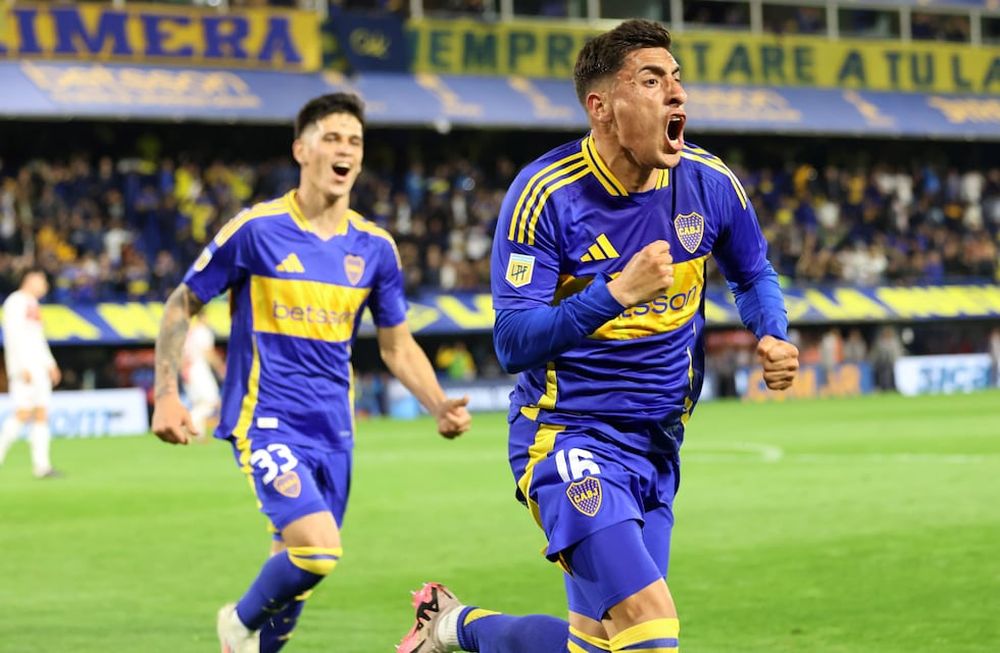 Merentiel grita su gol. Puso el 1-0 para Boca sobre Argentinos, por la fecha 17 de la Liga Profesional. (Fotobaires)