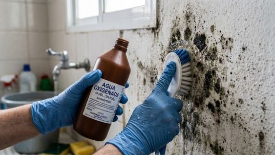 El agua oxigenada es una solución alternativa para quitar las manchas leves y viejas de moho.