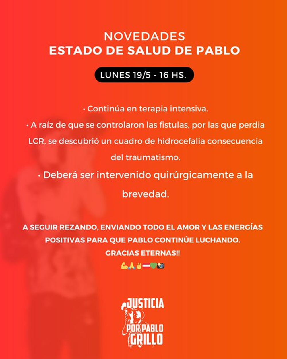 Photographer Pablo Grillo will undergo another operation for hydrocephalus.