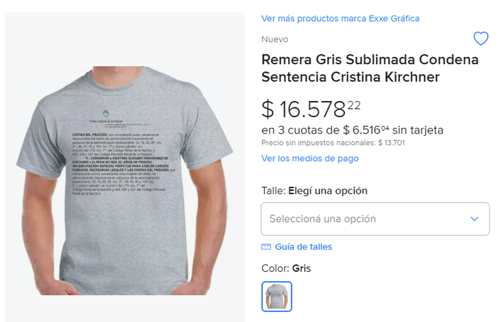 El merchandising con la condena de Cristina Kirchner.