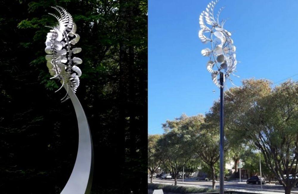 La Mandala en Movimiento, ubicada en el Paseo Rawson (derecha) generó un gran impacto en los vecinos, y también una inesperada denuncia en las redes sociales.