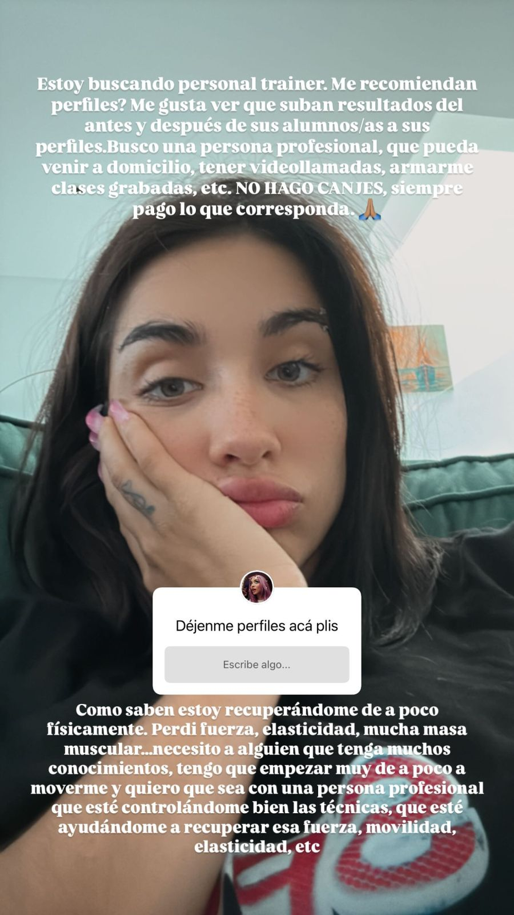 María Becerra hizo un pedido inesperado en sus redes sociales para comenzar su recuperación.
