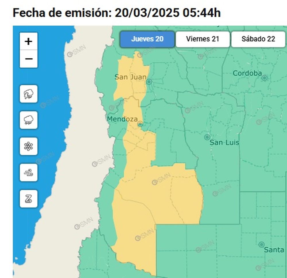 Alerta amarilla del SMN por tormentas en Mendoza