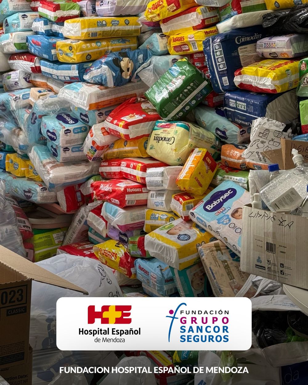 Donaciones del hospital Español de Mendoza a víctimas del temporal en Bahía Blanca.