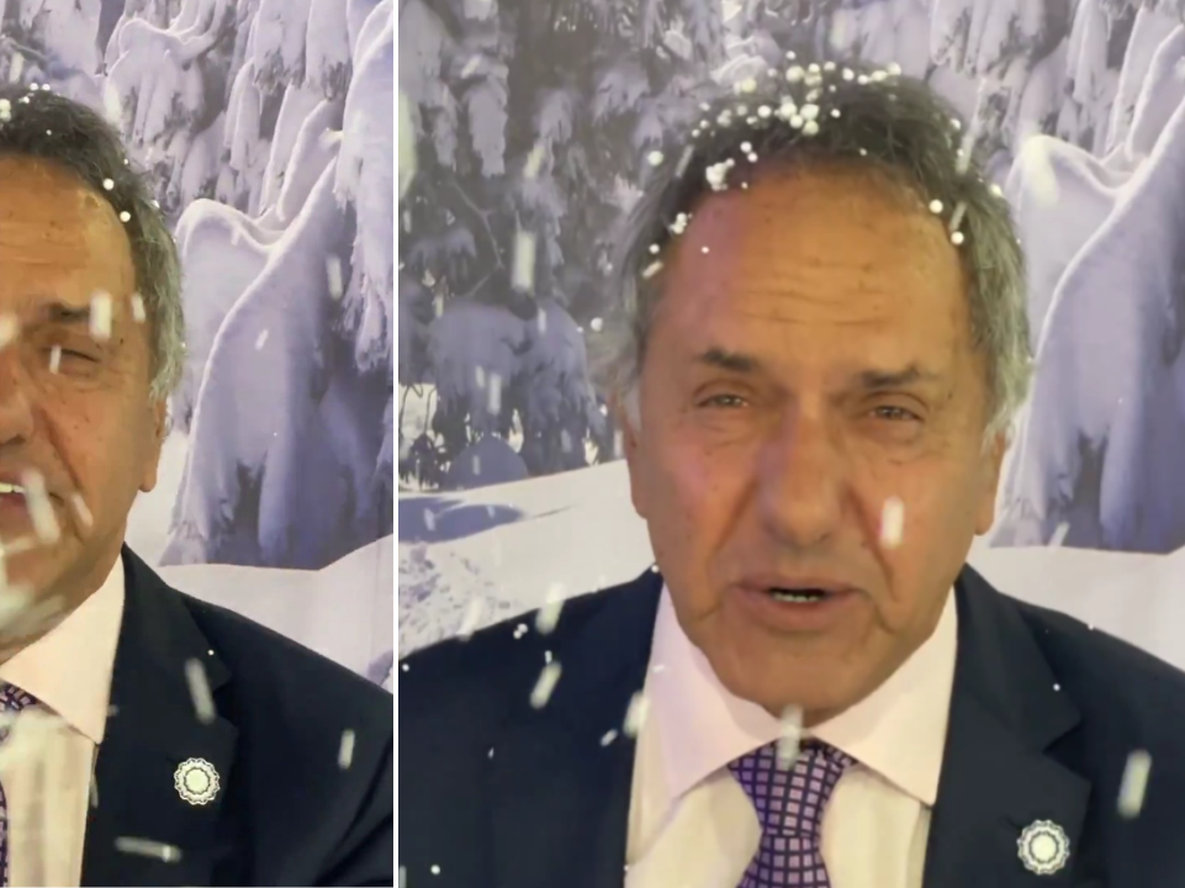 El insólito video de Scioli publicitando el turismo en Bariloche con nieve del telgopor.