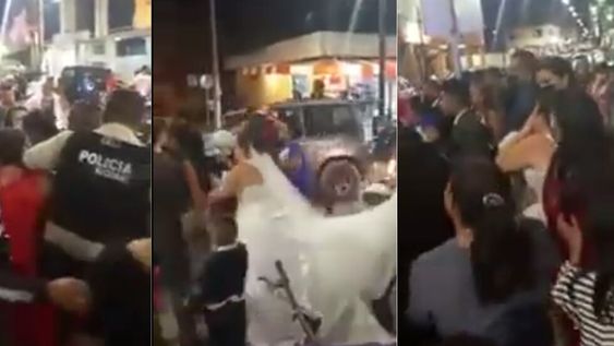 La ceremonia fue interrumpida por la policía de Ecuador, quien arrestó al hombre por deber casi un año de cuotas alimentarias. Foto: captura video.