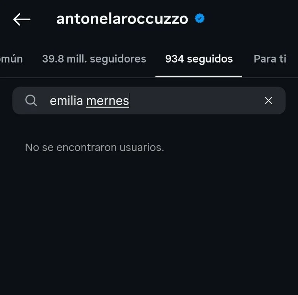 Antonela Rocuzzo dejó de seguir a Emilia Mernes.