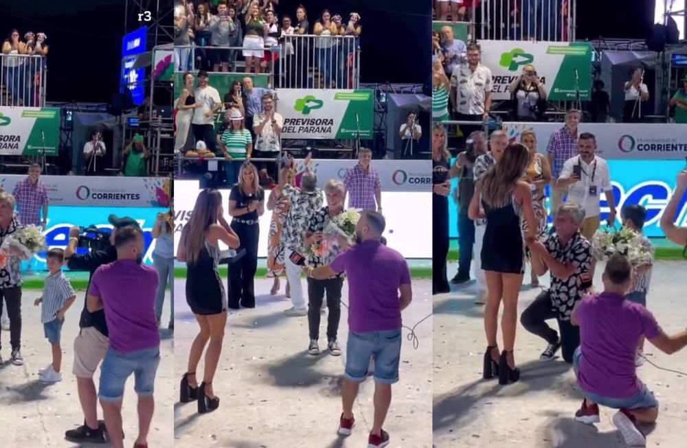 El productor hizo la propuesta en el cosódromo donde la bailarina debutó como bastonera de Ará Berá. Foto: Captura video Lourdes Sánchez / Instagram.