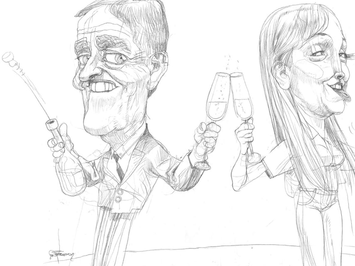 Suárez y Fernandez Sagasti. Caricatura: Gabriel Fernandez.