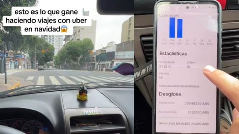 Los Andes | Un joven mostró lo que ganó trabajando como chofer de Uber durante la Navidad. TikTok