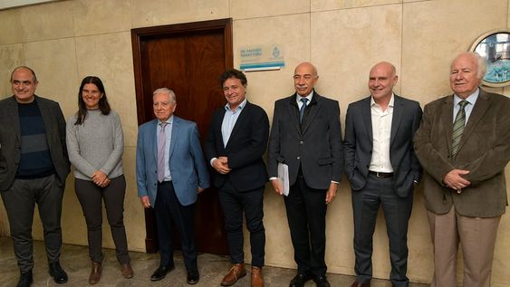 Los jueces de Suprema Corte de Justicia de  Mendoza, Mario Adaro, Teresa Day, Julio Gómez, Omar Palermo, José Valerio, Dalmiro Garay y  Pedro Llorente presentaron la nueva atención virtual en la Mesa de Entradas para la Sala 2. Foto: Orlando Pelichotti