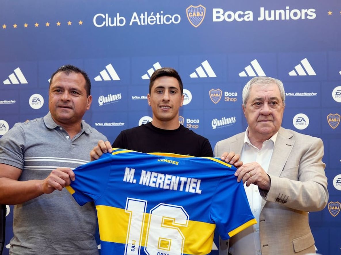 El delantero Miguel Merentiel, en su presentación en Boca. (Prensa Boca).