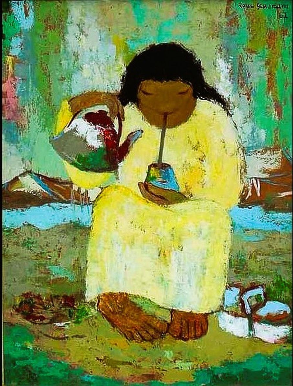 Mateando. Obra del artista mendocino Raúl Schurjin (1907-1983). &nbsp;