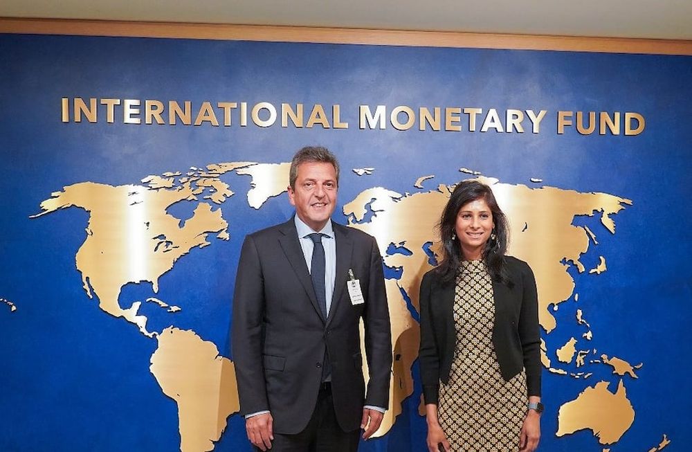 La subdirectora gerente del Fondo Monetario Internacional (FMI), Gita Gopinath, y el ministro de Economía, Sergio Massa - Foto Twitter Sergio Massa