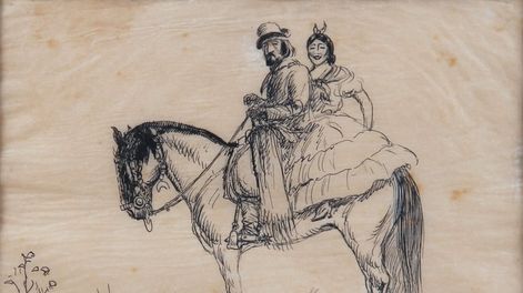 Los Andes | Obra de Tito Saubidet (1891-1943) y se titulado Con la china en ancas. Dibujo a tinta.