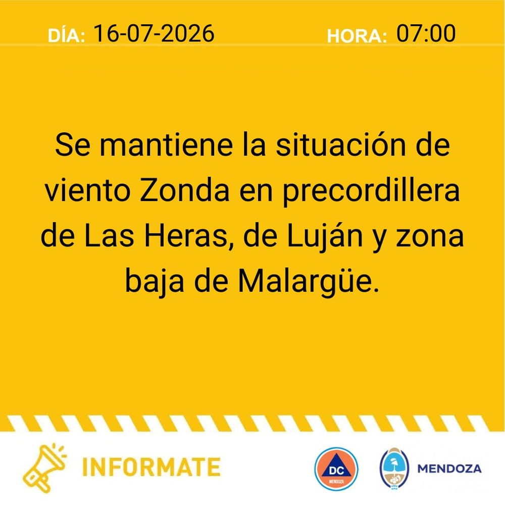 Alerta amarilla por viento Zonda