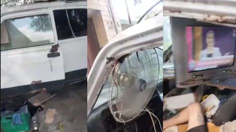 Lo echaron de su casa y se mudó a un auto abandonado.