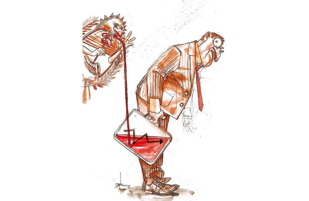 Según el autor Mendoza sufre los embates de un Sistema Impositivo asfixiante que incluye IIBB cuyo resultado es la destrucción del ejido productivo. / Foto: Ilustración: gabriel fernández