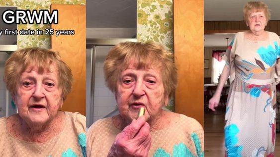 Lillian Droniak le mostró a sus seguidores su rutina de maquillaje y el vestido que utilizó en l la cita. Foto: @grandma_droniak / TikTok.