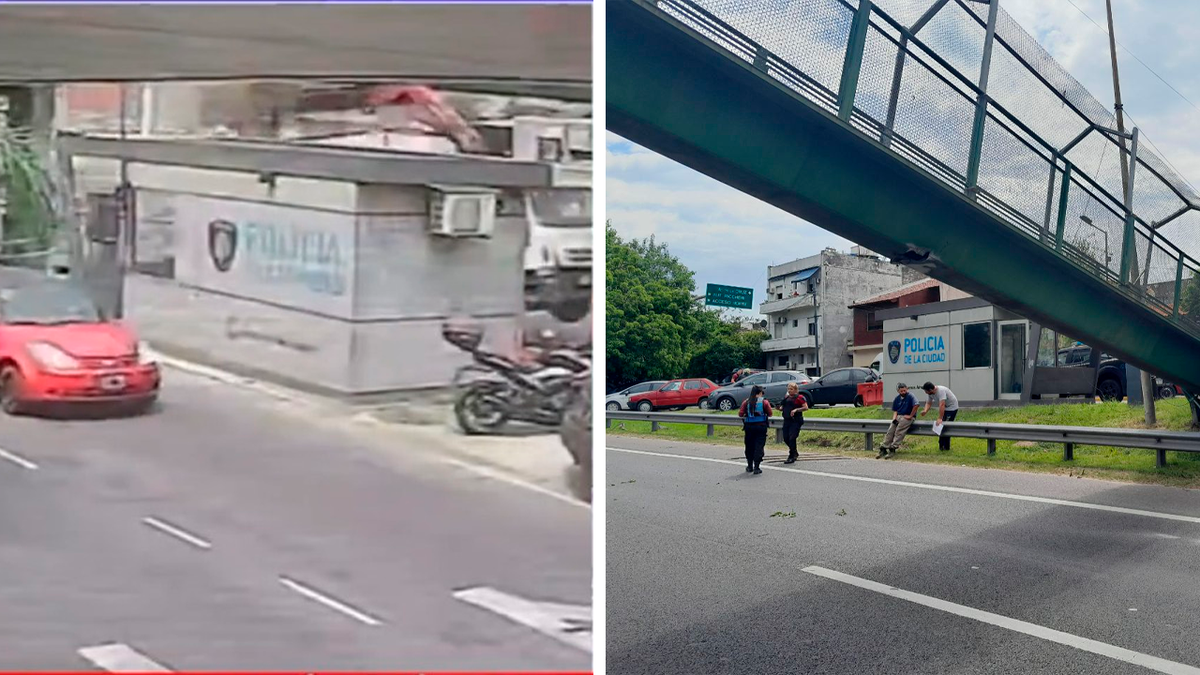 Un camión grúa se llevó puesto un puente peatonal y tuvieron que removerlo