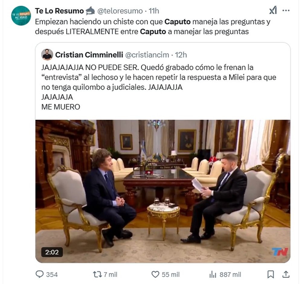 Memes por la entrevista de Jonatan Viale a Milei y la interrupción de Santiago Caputo