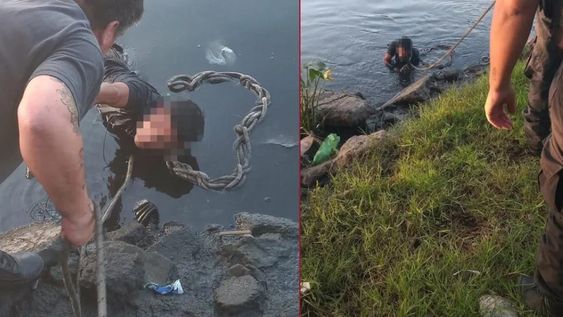El hombre tuvo que ser por los bomberos mediante una soga.