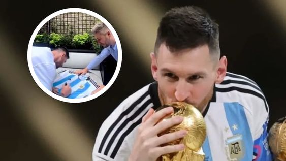 Messi dibujó  la tercera estrella en la camiseta de Argentina de un aficionado.
