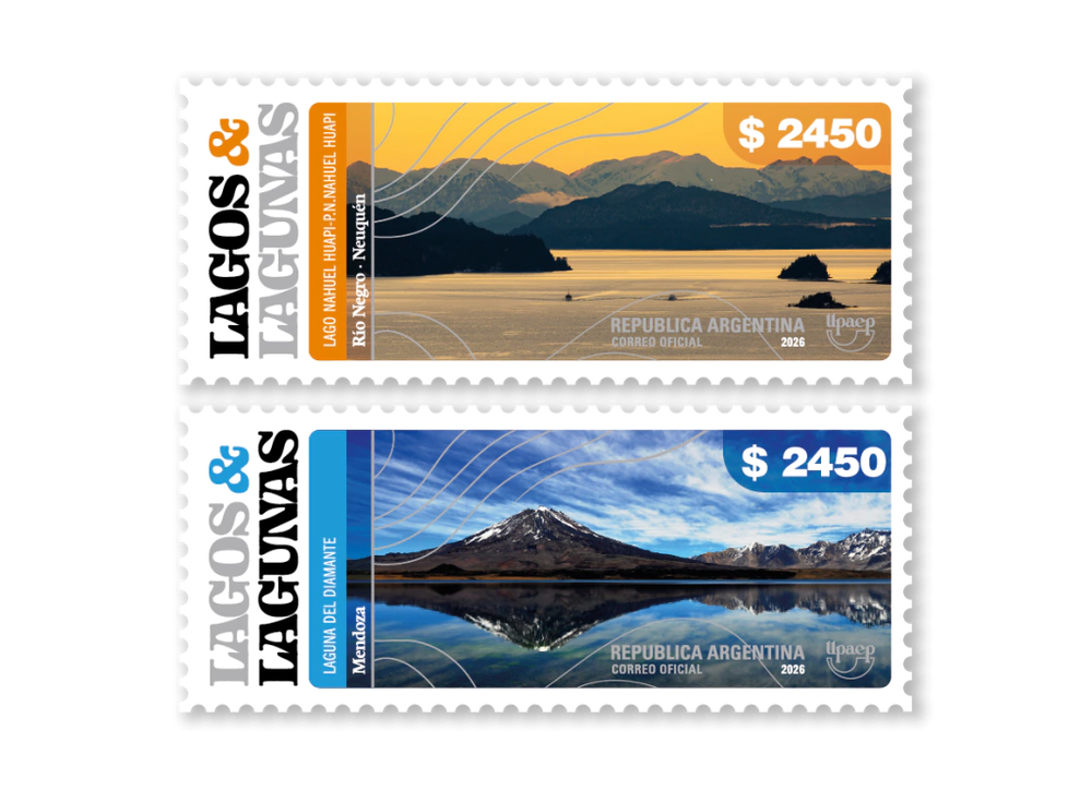La colección de sellos postales que homenajea al Nahuel Huapi y la Laguna del Diamante
