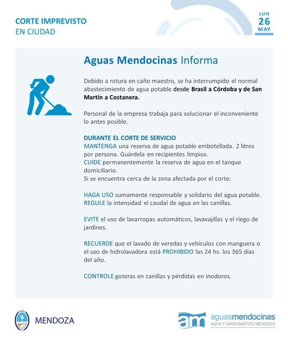 El comunicado de Aguas Mendocinas. 