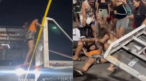 El intento de baile sobre una estructura de básquet deteriorada terminó en una caída.&nbsp;